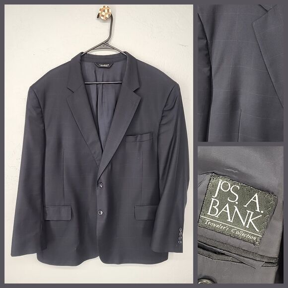 Sport Coat Blazer Jacket Check Navy Blue Wool Tweed Academia | Jos A. Bank 50R - Picture 1 of 10